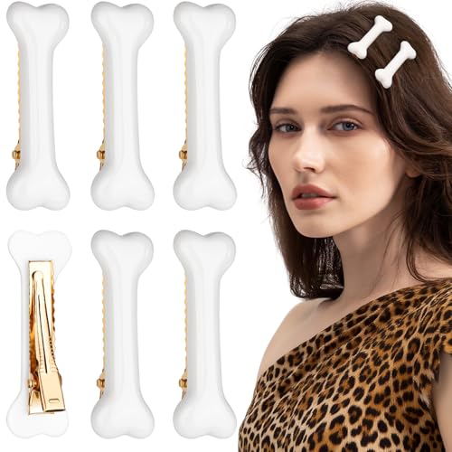 YGDZ 6PCS Bone Hair Clips Emo Hair Pins Cutecore Accessories for Women Girls White Dog Hair Clips for Halloween Costume Cosplay Party