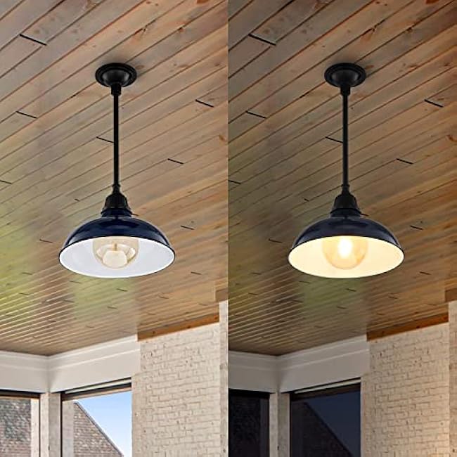 JONATHAN Y JYL7611C Jasper 12.25 1-Light Farmhouse Industrial Indoor/Outdoor Iron LED Round Pendant Metal Bowl Shade Vintage Cottage Rustic Porch Patio Yard Barn, Navy