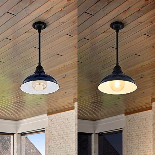Image of JONATHAN Y Jasper 1-Light Farmhouse 12.25 inch Metal Pendant, Navy /Black | Indoor Outdoor Use, Rustic Vintage Dome Shade, Adjustable Height, Kitchen Island Porch Entryway, LED Bulb Included