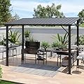 Aoxun 12x6FT Hardtop Gazebo, All-Weather Outdoor BBQ Canopy with Sloping Steel Roof, Grill Gazebo with 2 Side Shelves & Hooks, Permanent Metal Gazebo for Patio, Backyard, Deck