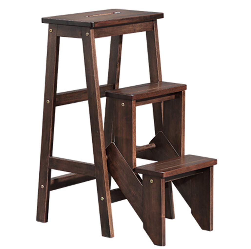 HAPPLiGNLY Home Step Stools,Folding Step Stool, Rubber Wood 3-Step Ladder, Non-Slip Multi-Function Library, Bedroom, Living Room, Easy to Store, Dual-Use Climb Stool, 39×58.5×77Cm