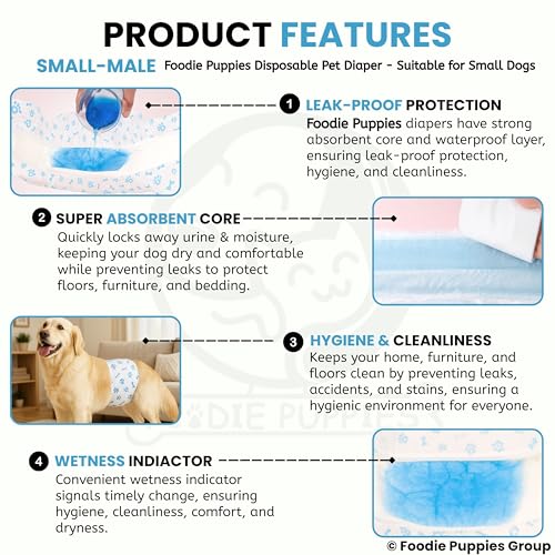 Image of Foodie Puppies Dogs Disposable Diapers for Male Dog - (12Pcs, Small) | Diaper Pants /Sanitary Cotton Underwear Nappy | Leak-Proof, Ultra-Absorbant | Daily and Travelling Purpose