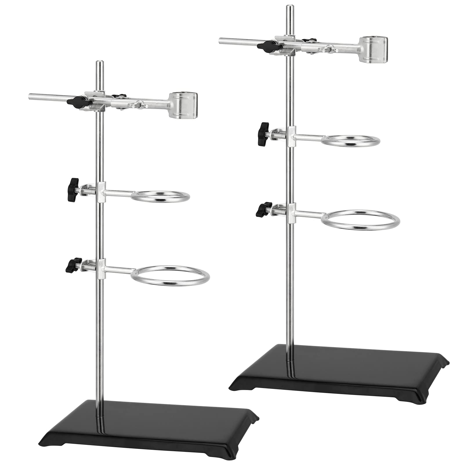 SEUNMUK 2 Pack 16 Inch Lab Stand Set, Laboratory Grade Stand Support Set with Coated Base, Lab Stand 4 Retort Rings, 2 Flask Clamp, 2 Burette Clamp for Fixing Labware, Stand Rod