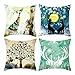 Daesar Housse Coussin Noël, Housse d'oreiller Canapé Vert Marron Bleu Cerf Arbre de Vie Housse De Coussin 50x50CM Lot de 4 Polyester