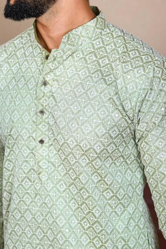 Image of LookMark Men's Printed Silk Blend Kurta with Mandarin Collar, Full Sleeves, Straight Fit Traditional Ethnic Wear