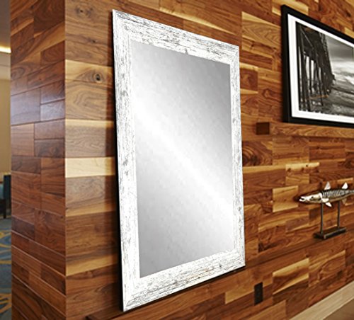 BrandtWorks Barn Wood Vanity Wall Mirror, 32 x 55, Heavy Distressed White/Gray