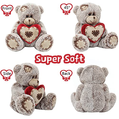 Valentines Day Teddy Bear Stuffed Animals, 8" Plush Stuffed Bear With Red Heart Pillow For Her/Him/Girlfriend/Boyfriend/Babies/Kids/Mom, Unique Gifts For Valentine's Day/Anniversary/Birthday (Tan) #TOP3