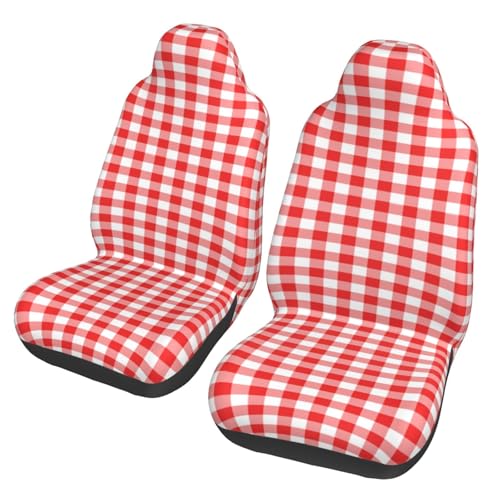 AZIYFBR Red Gingham Car Seat Covers Set of 2, Classic Cute Non-Slip Front Car Seats Covers Universal for Most Cars, Suvs,Truck,Vehicle Interior Decor Gifts