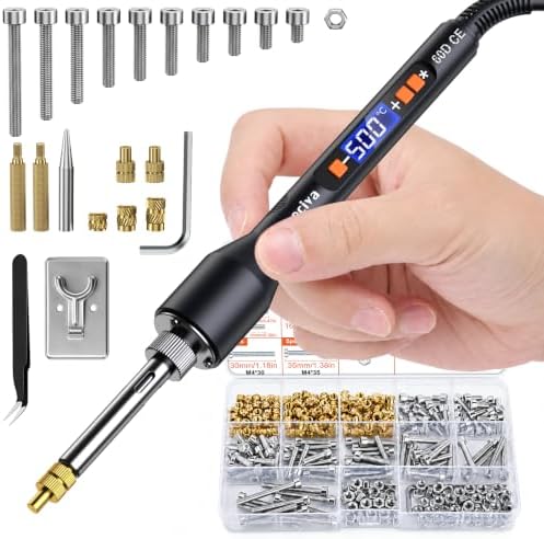 Preciva Gewindeeinsätze Lötspitzen Set M4 mit Schrauben & Muttern | 60W Lötkolben(200℃-500℃), 95 Stück M4 Gewindeeinsatz, 95 Stück M4 Schrauben/Muttern, für 3D-Druck/Kunststoffteil