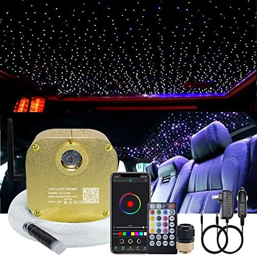 AKEPO 16W RGBW Twinkle Fiber Optic Lights Music + APP Control Star Ceiling Light Kit for Car & Home, RGBW LED Light Engine Driver with Optical Fiber Cable 550pcs 13.1ft/4m 0.75mm + Remote