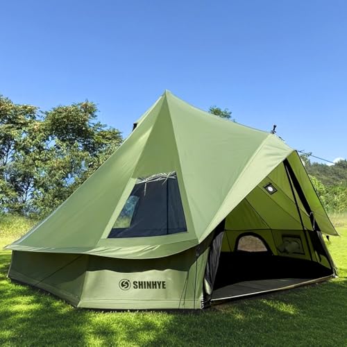 Bell Yurt Tent with Stove Jack, Waterproof Luxury 4 Season Tent 420D Oxford Cloth Green Glamping Tents for Family Outdoor Camping, Hunting, Party, All Year Living (Green Oxford 3M Yurt)