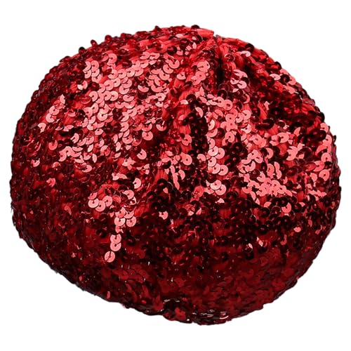 Miaeowve Women Girls Sparkly Sequin Beret Hat Fashion Fun Stretch Beanie Cap Headwear for Club Halloween Red One Size