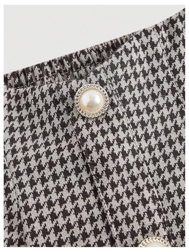 MakeMeChic Women's Houndstooth Pearl Beaded Skirt High Waisted A Line Pleated Preppy Short Skirt3