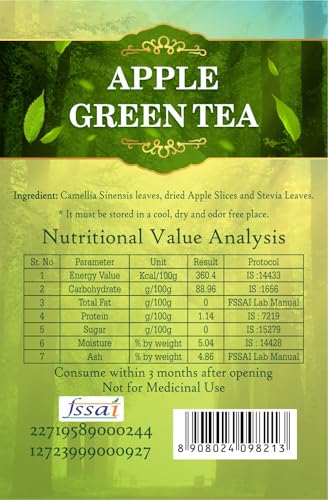 Image of The Meadows Apple Green Tea - 100g - 100 Cups | Flavoured Green Tea with Mild Sweet Notes and Fruity Aroma (Pack of 1)