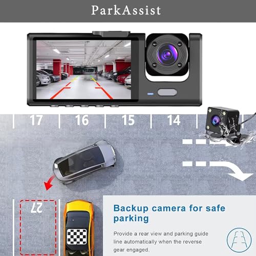 Image of Maizic Smarthome Navic X3 4K 3 Channel Dash Cam WiFi Built-in G-Sensor, 1296P+1080P+1080P Front and Rear Inside Loop Recording, Triple Car Dash Camera, IR Night View, 24H Parking Monitor