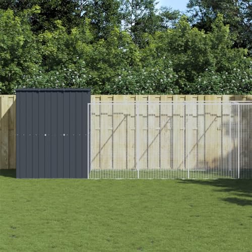 Festnight Casetta Cani con Corsa, Recinto per Cani da Esterno, Box per Cani da Esterno, Canile da Esterno Taglia Grande, in Acciaio Zincato Antracite 165x659x181 cm