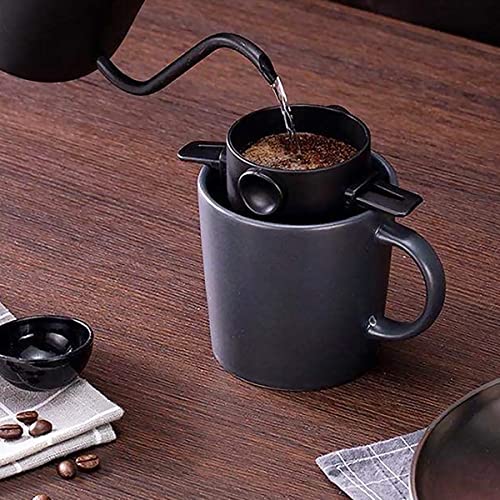 Image of Verilux Filter Coffee Maker With Bottom Cup Double Mesh Pour Over Coffee Filter Food Grade Stainless Steel & Plastic Coffee Dripper 100% Paperless Foldable