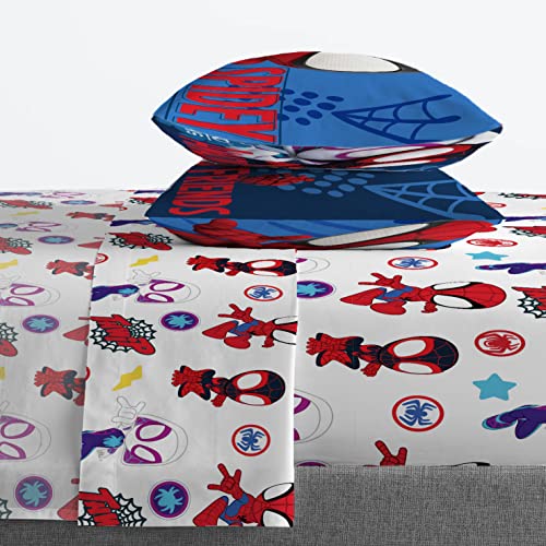Image of Jay Franco Kids Sheet Set with Fitted, Flat Sheets & Pillow Cover - Ultra-Soft Bedding with Pillowcase for Room Decor, White - Spidey & Friends, 4 Piece Full