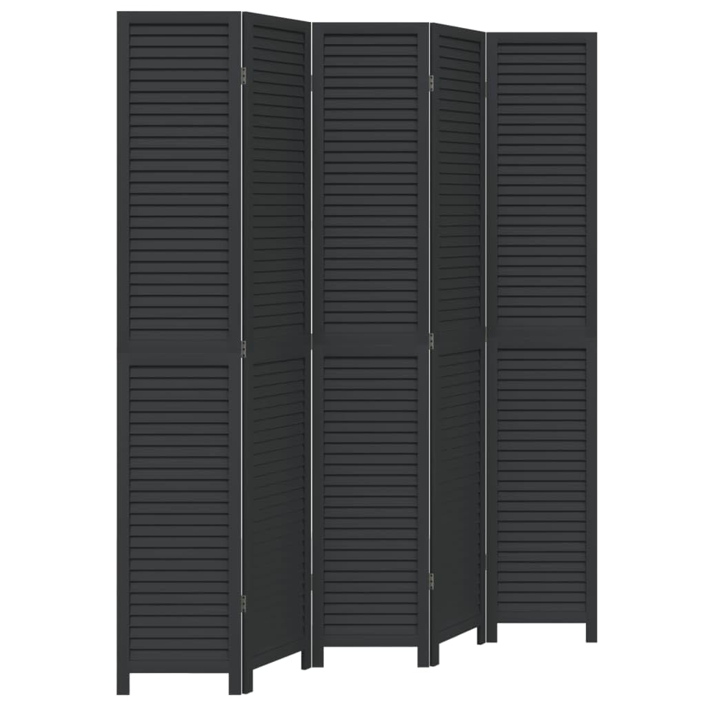 vidaXL Room Divider, Privacy Screen for Indoor Home Bedroom Living Room, Screen Privacy Panel with 5 Panels, Black Solid Wood Paulownia