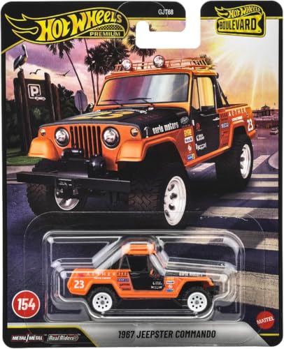 Image of Hot Wheels 1967 Jeepster Commando Boulevard Vehicle, 1 Premium 1:64 Scale Sports Car, Full Metal Body Construction & Real Riders Tires, Toy for Collectors & Car Enthusiasts