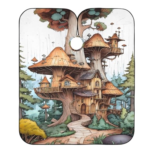 Hezely Mushroom Tree House Hair Dye Cape, Barber Cape for Adults,Waterproof Salon Cape,Waterproof Hairdressing Styling Hair Cutting, 65