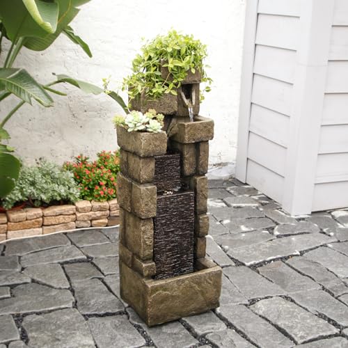 YZM 42.72" H Modern Stacking Bricks Water Fountain Outdoor Cascading