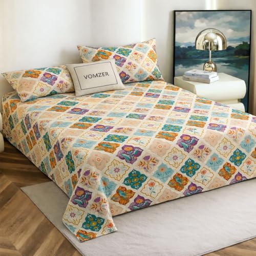 Image of VOMZER Cotton King Size Flat Bedsheet for Double Bed, 1 Cotton Bed Sheet Double Bed (90x100 Inches) with 2 Pillow Cover, Bird Flower