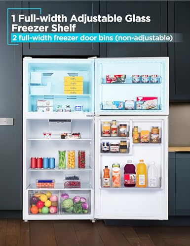 Image of BLACK+DECKER 20.1 Cu. Ft. Top Mount Refrigerator with Ice Maker, 2-Door Refrigerator with Top Freezer, Freezer with Icemaker and Adjustable Temperature Control, BR2010JIMW, White