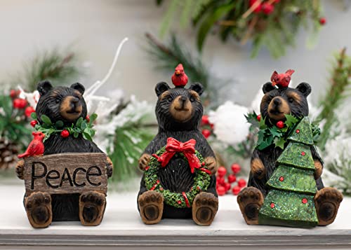 Transpac Peace Bear Black And Green 6 Inch Resin Christmas Figurines Set Of 3 #TOP5
