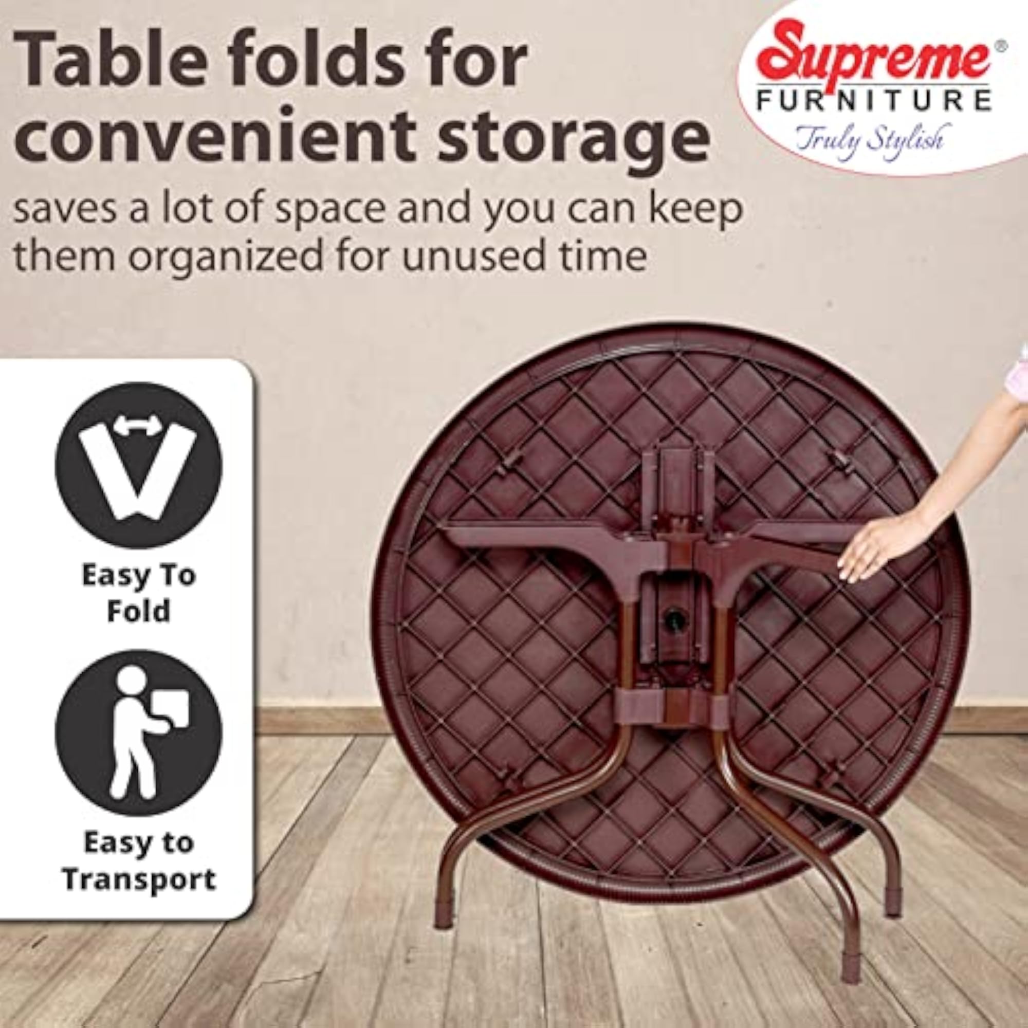 Cherry Foldable Round Plastic Dining Table with 40 Months Warranty