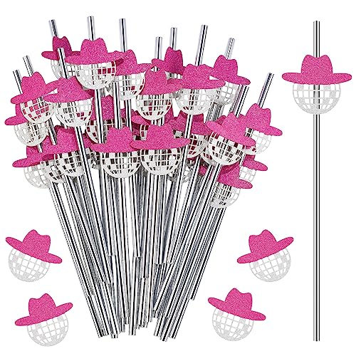 50 pitillos de papel disco con decoración rosa miniatura 1