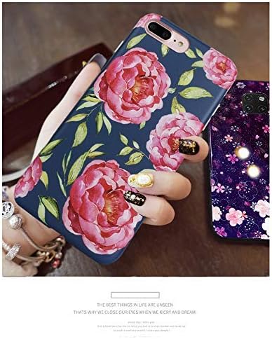 Zeronal iPhone 8 Plus Case Flower Pink iPhone 7 Plus Floral Red Case Cover for Girl Women Cute Pretty IMD Anti-Yellow Anti-Scratch Shockproof Protective for iPhone 8/7 Plus Poney Case Navy Blue
