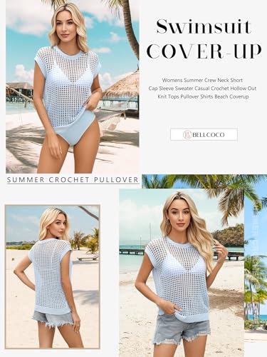 Image of Womens Summer Crochet Tops Hollow Out Cap Sleeve Cover Up Tank Top Pullover Sweater Vest Beach Vacation Clothes