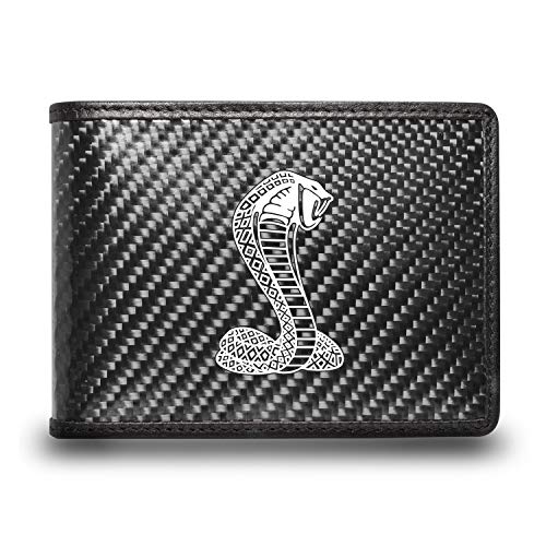 for - Ford Mustang Cobra Black Real Carbon Fiber Leather RFID Blocking Bi-fold Wallet