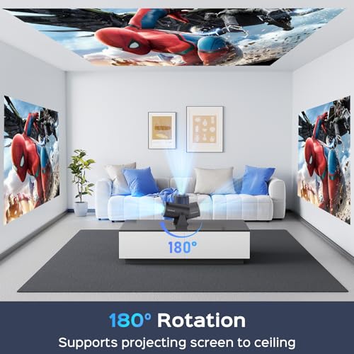 mini projector with wifi and bluetooth 180 rotatable portable 15034 smart with android tv 11 1080p support decoding projectors 4k 24g5g wifi6 auto keystone for home outdoor proyector iron grey