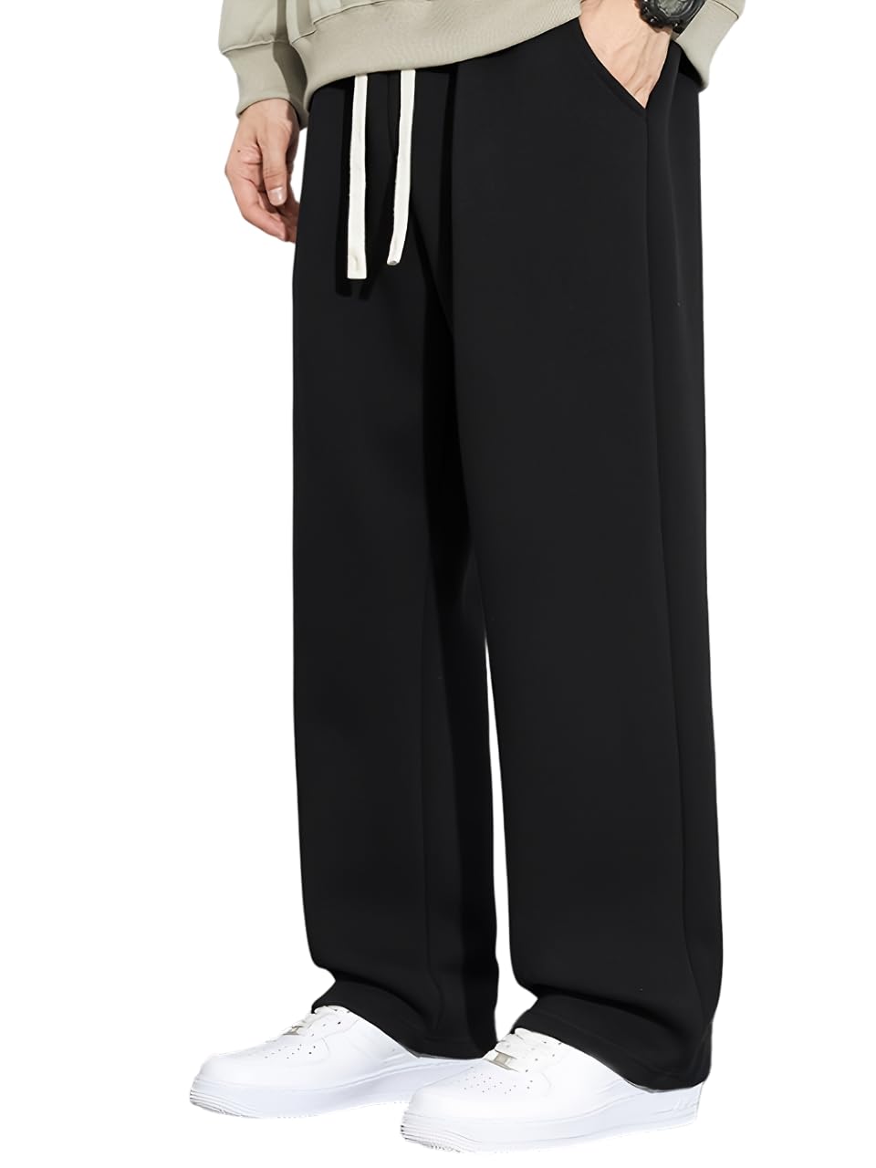 Men's/Unisex Open Bottom Drawstring Pure Cotton Stretchable Baggy Jogger Pants-image-30
