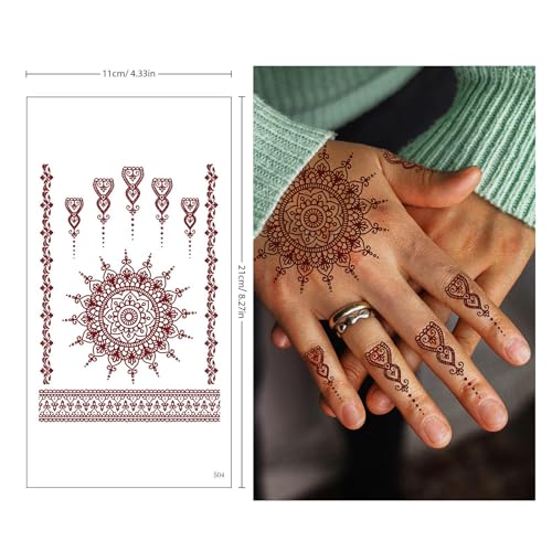 10 Sheets Brown Henna Tattoo Kit, Lace Fake Tattoos Semi Permanent Tattoo Stickers Waterproof Henna Tattoo Stickers for Women Wedding Party Festival Tattoos Decorations(Henna Tattoo) 538