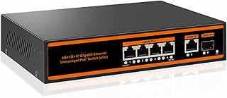 YIDUOYUNCAI 5-Port Gigabit PoE Switch, 4 PoE+ Port 1000Mbps, 1 Uplink Gigabit Port, 1 SFP slot, 150W, 802.3af/at, Unmanaged Metal Fanless, VLAN, WallMount, Plug and Play …