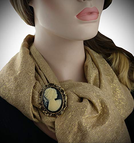 Classic Large Baroque Black and White Cameo Brooch Pin Rhinestone Brooch Pin for Women