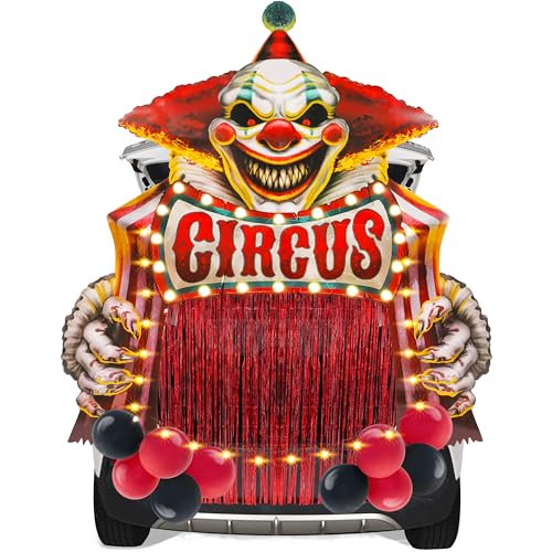 JOYIN Halloween Clown Circus Carnival Theme Decorations Kit, Decorations for SUV with LED Light and Balloon, Clown Trunk or Treat Decor for Halloween Party Car Garage Door Yard Archway Outdoor Decor