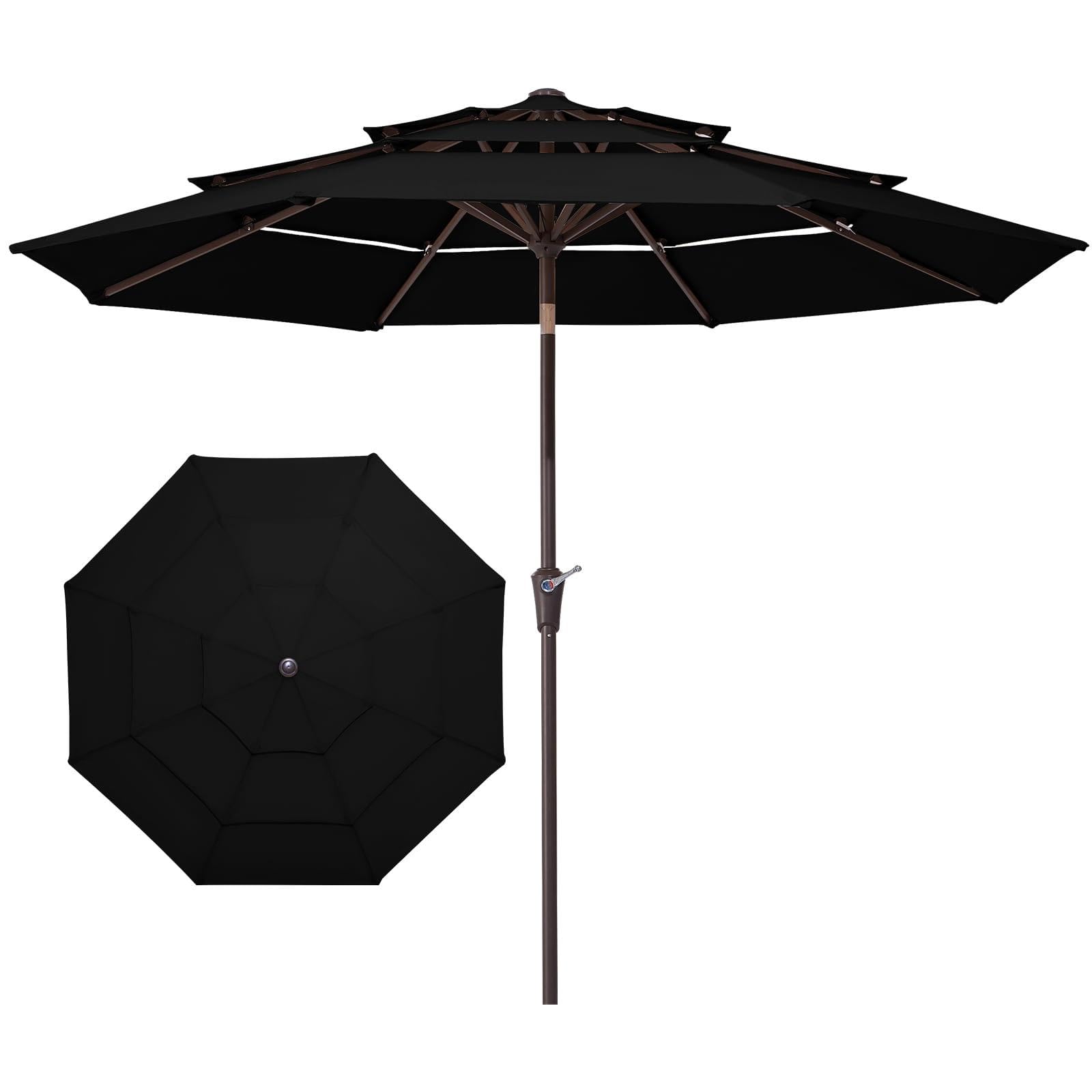 JEAREY 9FT 3 Tier Patio Umbrella Outdoor Market Umbrella Table Umbrellas with 8 Ribs 1.5 Pole Push Button Tilt and Crank UV Protection for Garden,Black