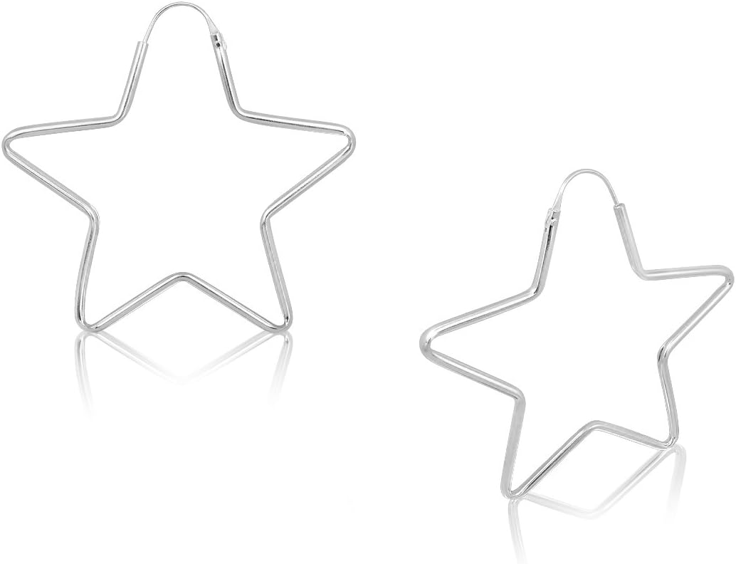 WithLoveSilver 925 Sterling Silver Cute Wire Night Star Hoop Earrings