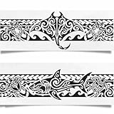 Tattoo Your Style - 2 Tatouages Éphémères Semi-Permanents Bracelets Maoris Requin & Raie - Dure Jusqu'à 2 Semaines (Jagua Naturel) - Tribal Polynésien pour Homme & Femme