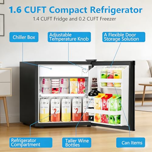 Image of Antarctic Star Mini Fridge with Freezer, Rated 1.6 cu.ft, Small Upright Refrigerator with Removable Shelves, 7 Adjustable Thermostat, Low Noise for Bedroom /Apartment /Office,