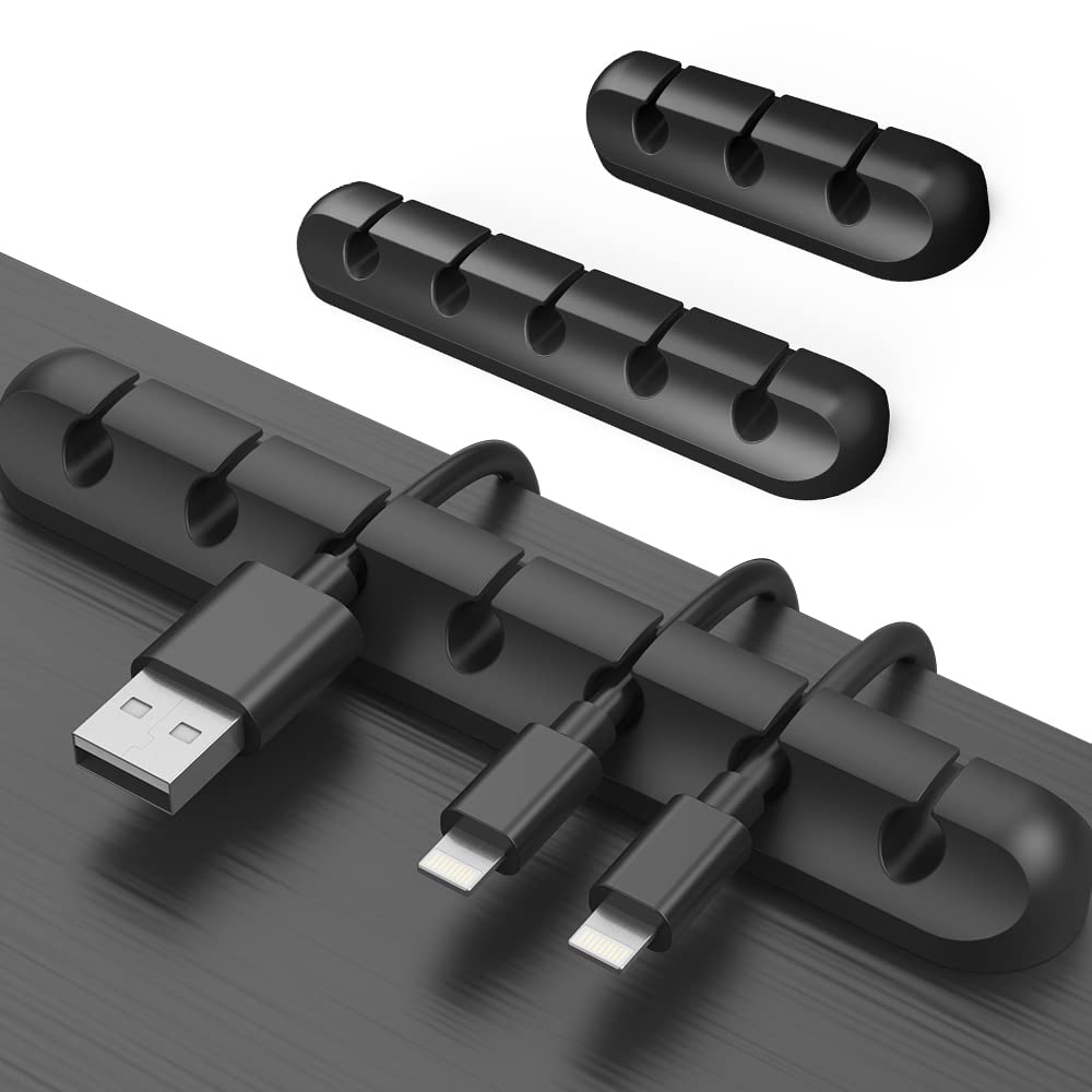 Cable Clips, 3 Packs Cord Management Organizer, Silicone Adhesive Hooks, Wire Cord Holder for Power Cords and Charging Accessory Cables, Mouse Cable, PC, Office and Home (7, 5 and 3 Slots)
