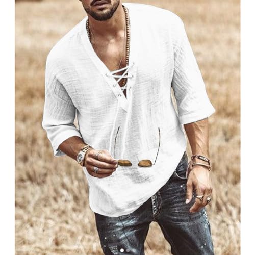 Men's Fashion Shirt Short Sleeve Beach V-Neck Drawstring Printing Yoga African Summer Top2