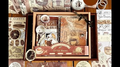 Image of ATIRAMANIYA Vintage Aesthetic Scrapbook Kit(346Pcs) Scrapbooking Supplies Kit with Bullet Junk Journal,Stationery,A6 Grid Notebook Journaling Gift for Girl (Coffee Bazaar)