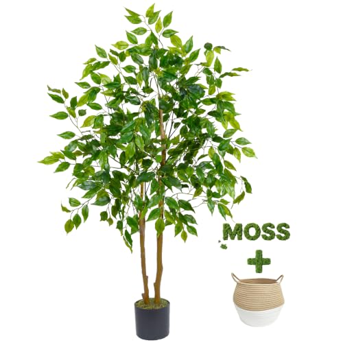 Warmplants Artificial Ficus Tree 4ft Faux Floor Plant with Woven Basket
