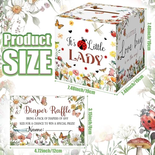 Image of Teling 51 Pieces Diaper Raffle Tickets with Card Box,Love Bug Style