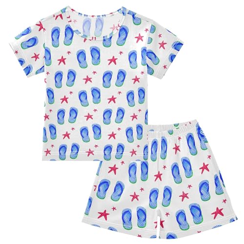 Starfish Sandal White Pajama Set Short Sleeve Summer Pajamas Sleepwear Nightwear Set Cotton 5Y